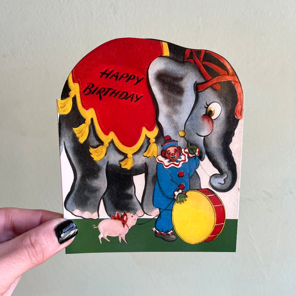 Circus Clown & Elephant Birthday Card