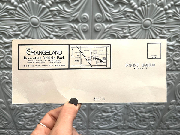 Orangeland California Postcard & Name Tag - Vintage 1970's