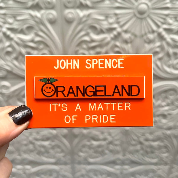 Orangeland California Postcard & Name Tag - Vintage 1970's