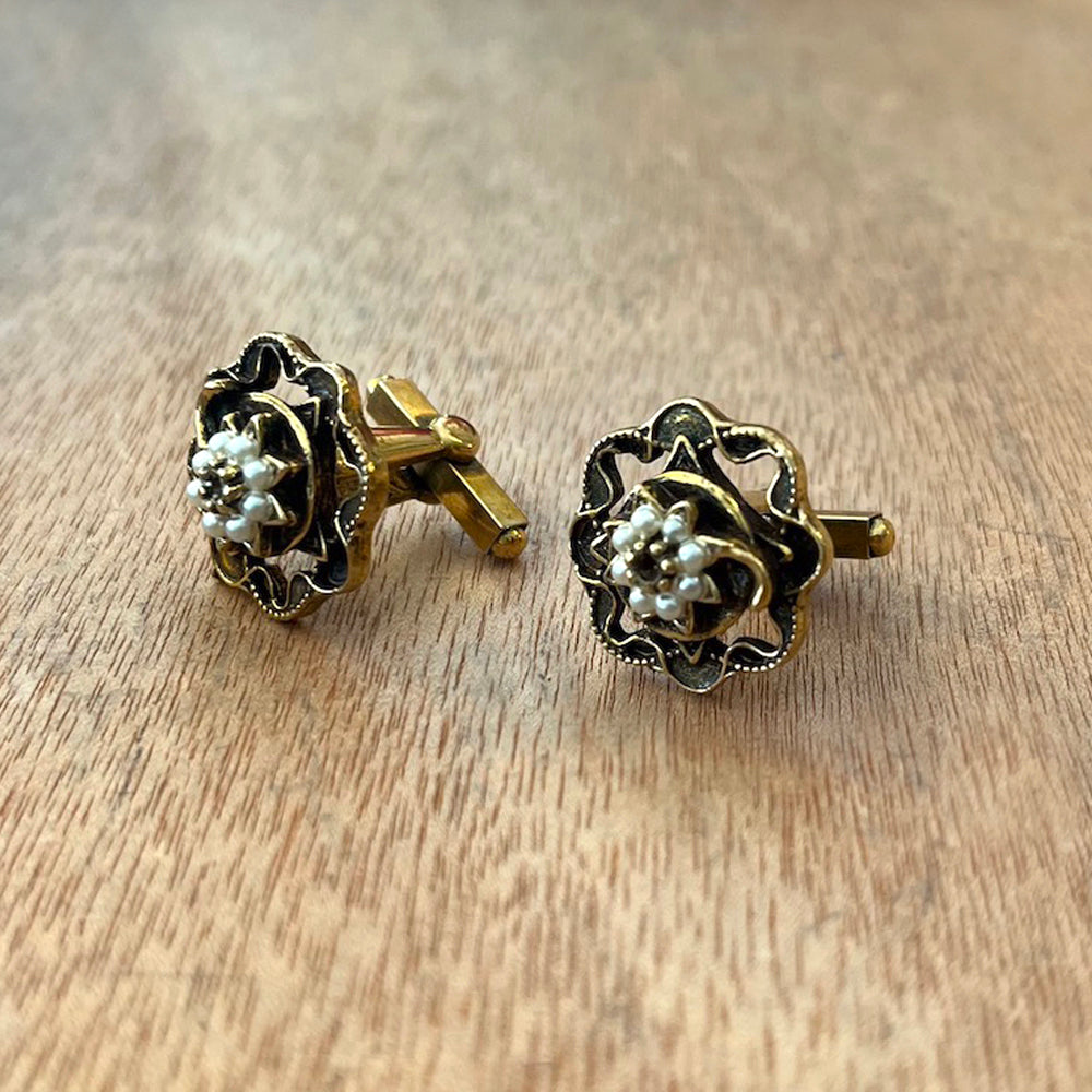 Floral Pearl Cufflinks - Vintage 1940's
