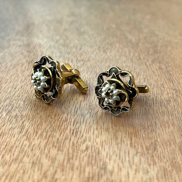 Floral Pearl Cufflinks - Vintage 1940's