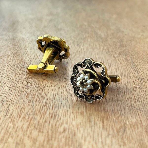 Floral Pearl Cufflinks - Vintage 1940's