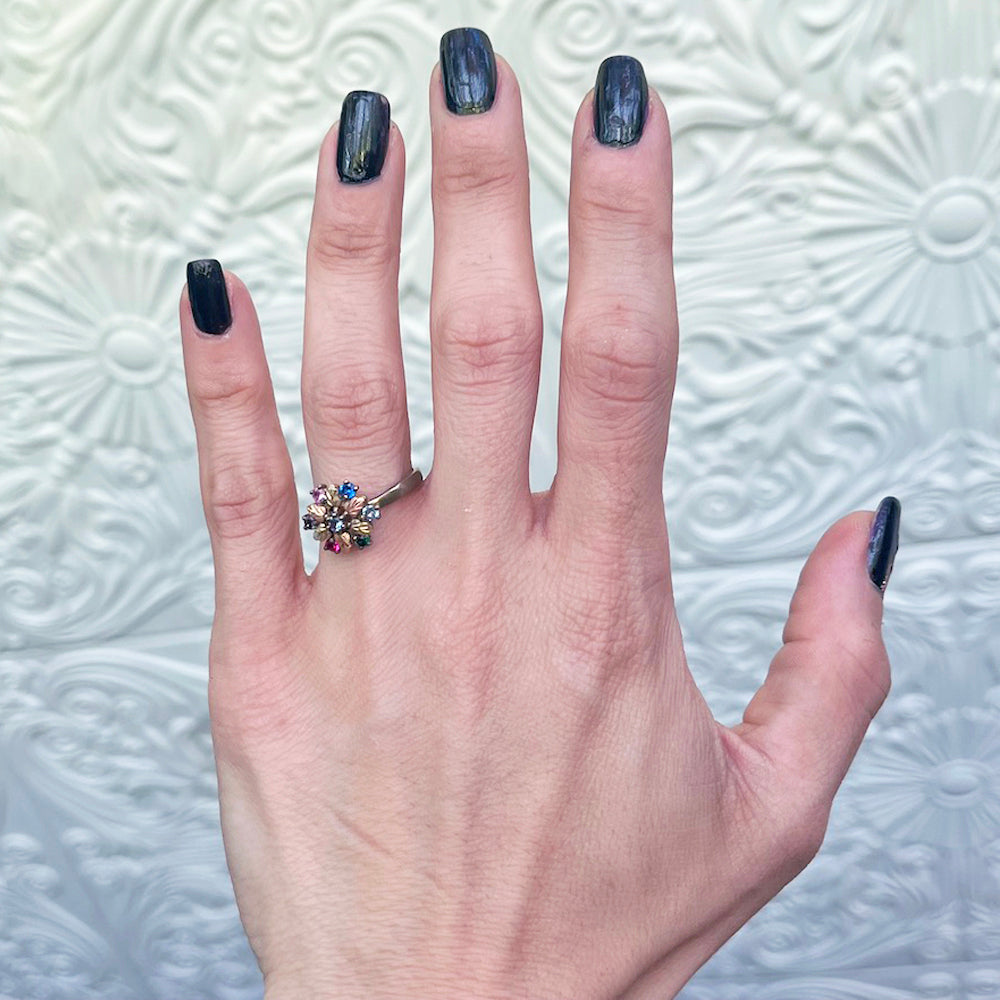 Vintage Rainbow Floral Gem Ring