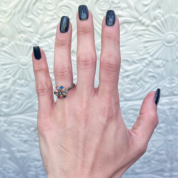 Vintage Rainbow Floral Gem Ring
