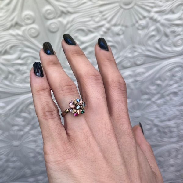 Vintage Rainbow Floral Gem Ring