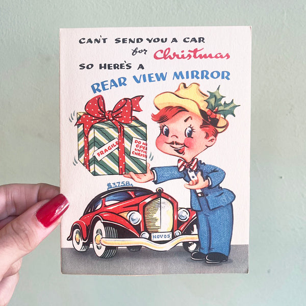 Rear View Mirror - Vintage Christmas Card
