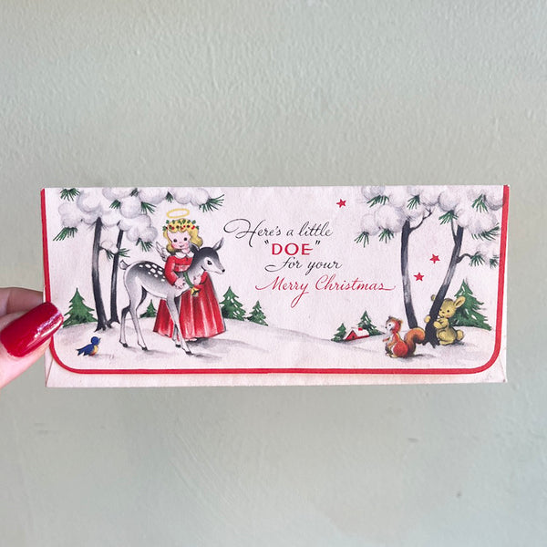 Here's A Little Doe - Vintage Christmas Card
