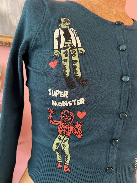 Super Monsters Cardigan - Peacock Blue