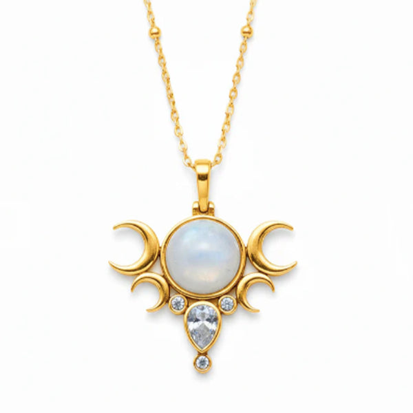 Five Moon Gold Necklace - Moonstone