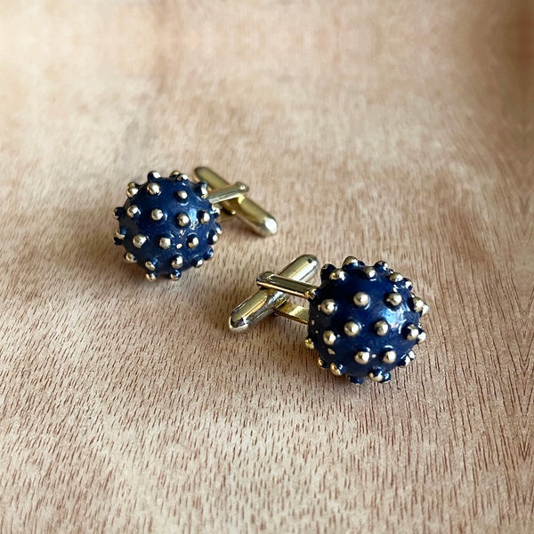 Navy Spiked Sphere Cufflinks - Vintage 1960's