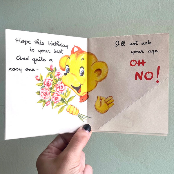 Nosey Bear Birthday Card - Vintage 1950's
