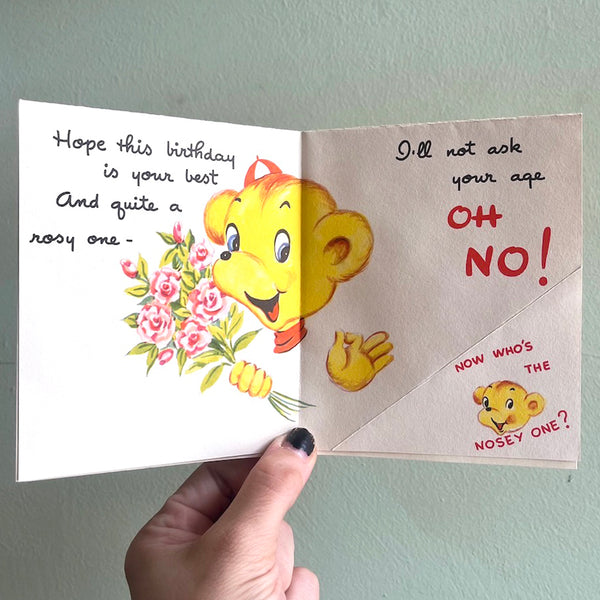 Nosey Bear Birthday Card - Vintage 1950's