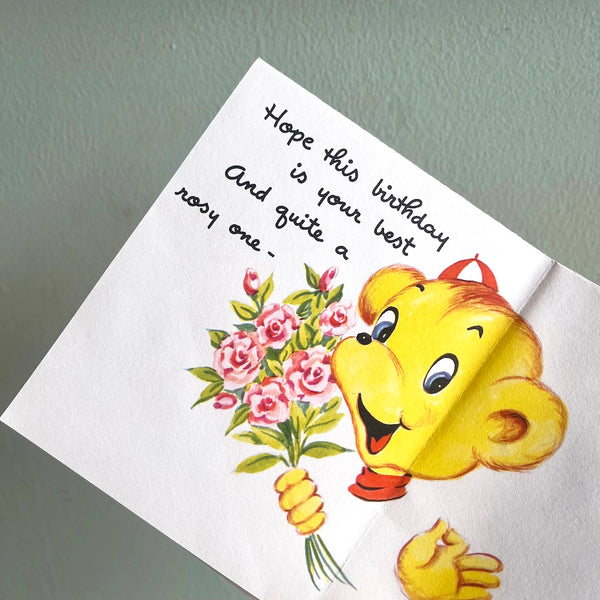Nosey Bear Birthday Card - Vintage 1950's
