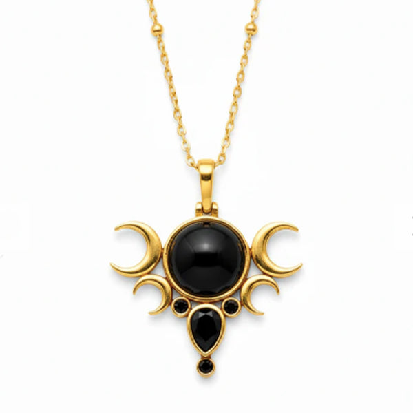 Five Moon Gold Necklace - Onyx