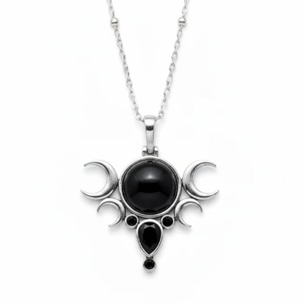 Five Moon Silver Necklace - Onyx