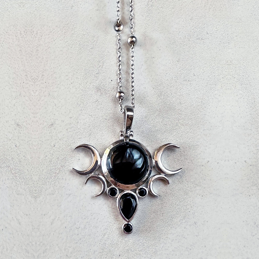 Five Moon Silver Necklace - Onyx
