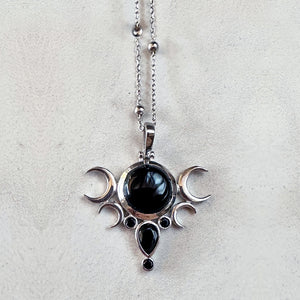 Five Moon Silver Necklace - Onyx