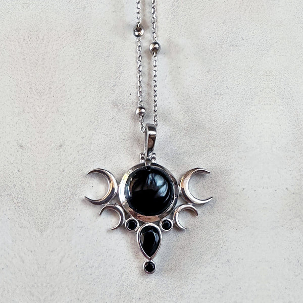 Five Moon Silver Necklace - Onyx
