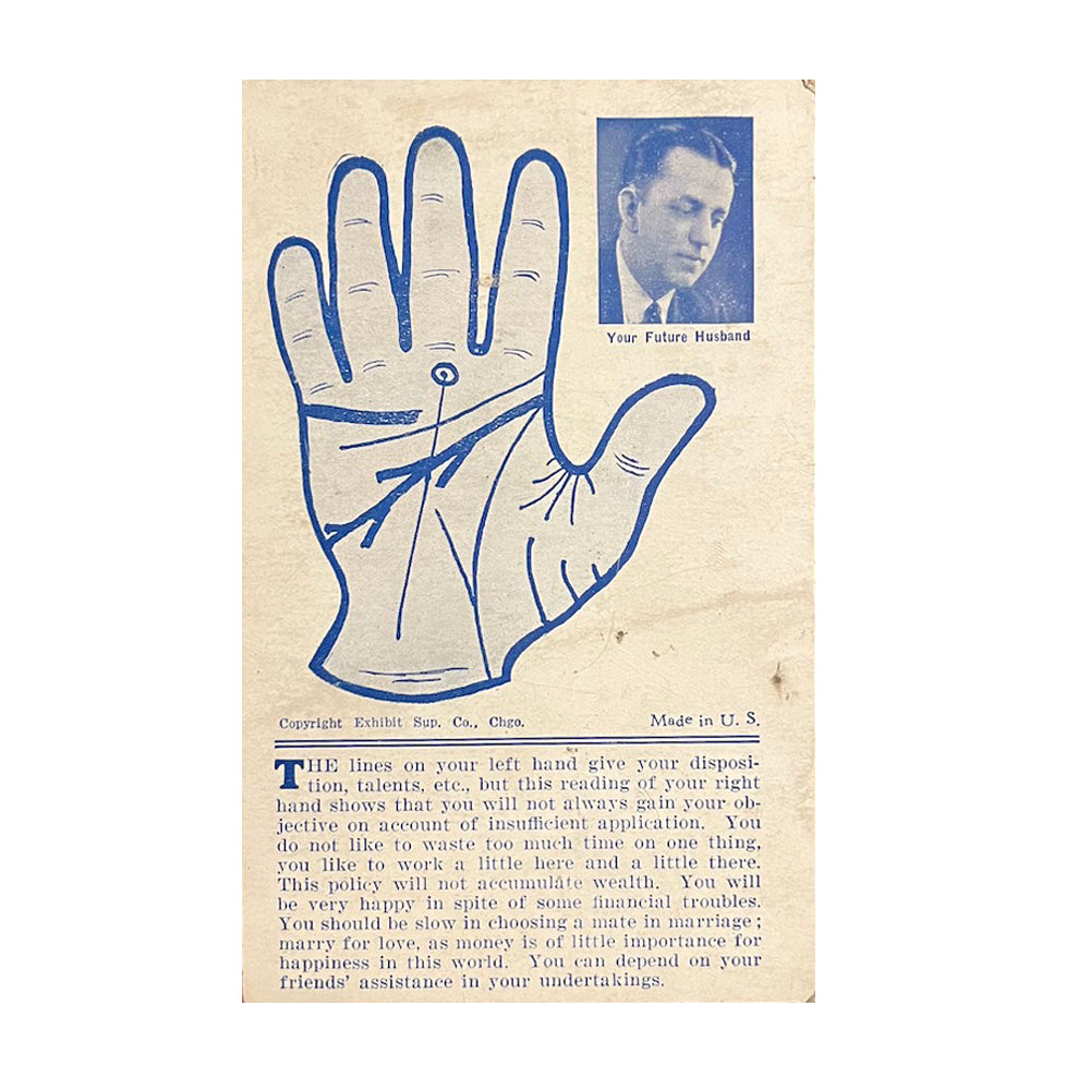 Vintage 1920's Palm Reading Card