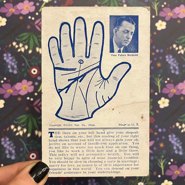 Vintage 1920's Palm Reading Card