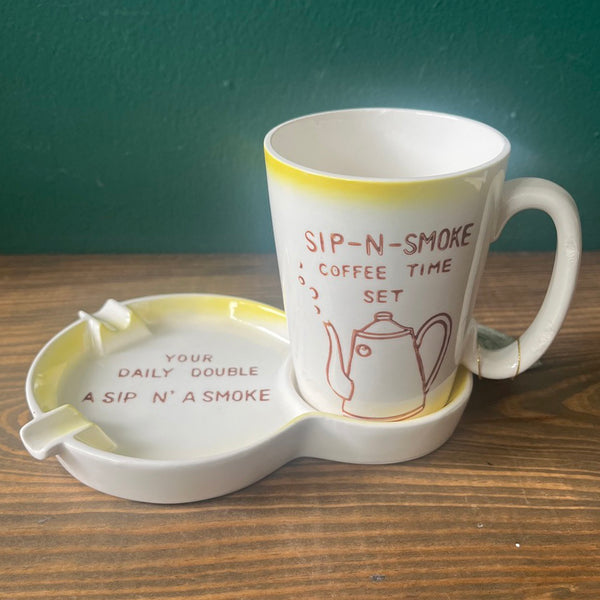 Vintage 1970's Sip-N-Smoke Ashtray & Drink Set
