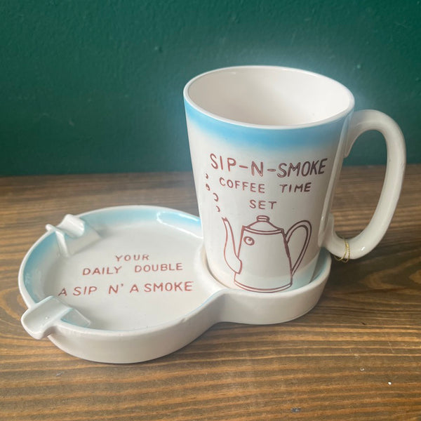 Vintage 1970's Sip-N-Smoke Ashtray & Drink Set