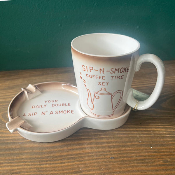 Vintage 1970's Sip-N-Smoke Ashtray & Drink Set