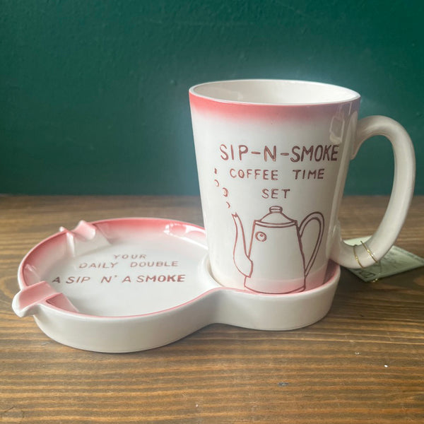 Vintage 1970's Sip-N-Smoke Ashtray & Drink Set
