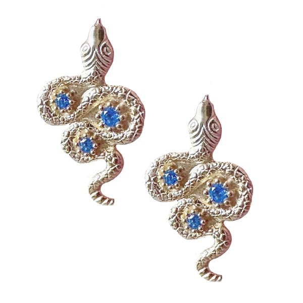 Golden Serpent Earrings - Baby Blue