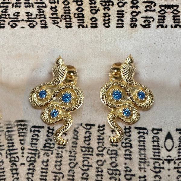 Golden Serpent Earrings - Baby Blue