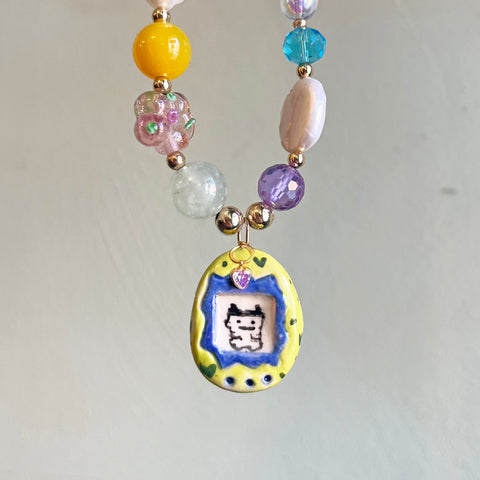 Porcelain Green Tamagotchi Necklace