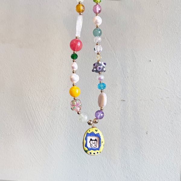 Porcelain Green Tamagotchi Necklace