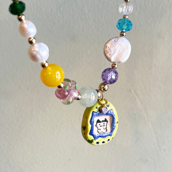 Porcelain Green Tamagotchi Necklace