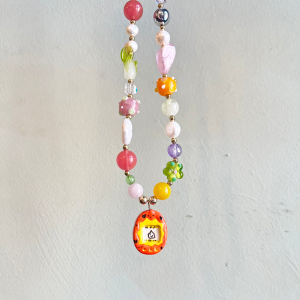 Porcelain Orange Tamagotchi Necklace