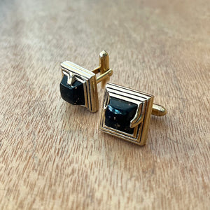 Onyx & Gold Speck Cufflinks  - Vintage 1950's
