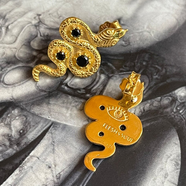 Golden Serpent Earrings - Black Onyx