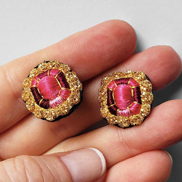 Hand Embroidered Rubellite Earrings
